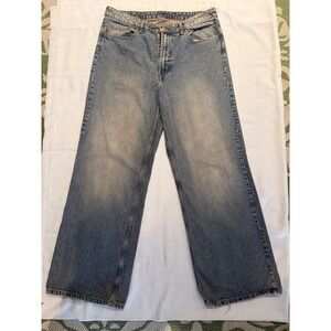 H&M &Denim Women Blue Wide Leg High Waisted Baggy Relaxed Jeans Size 14